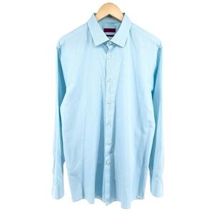 Hugo Boss Mable Sharp Fit Dress Shirt Sz 17 Lrg Light Blue Pin Stripe Button Up